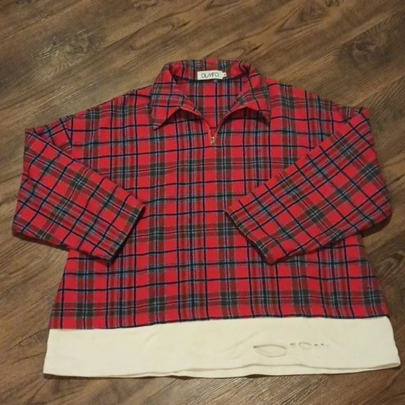 DLMFO Blue Red Plaid 1/4 Zip Collared Double Layered Sweater A34 - Picture 1 of 7